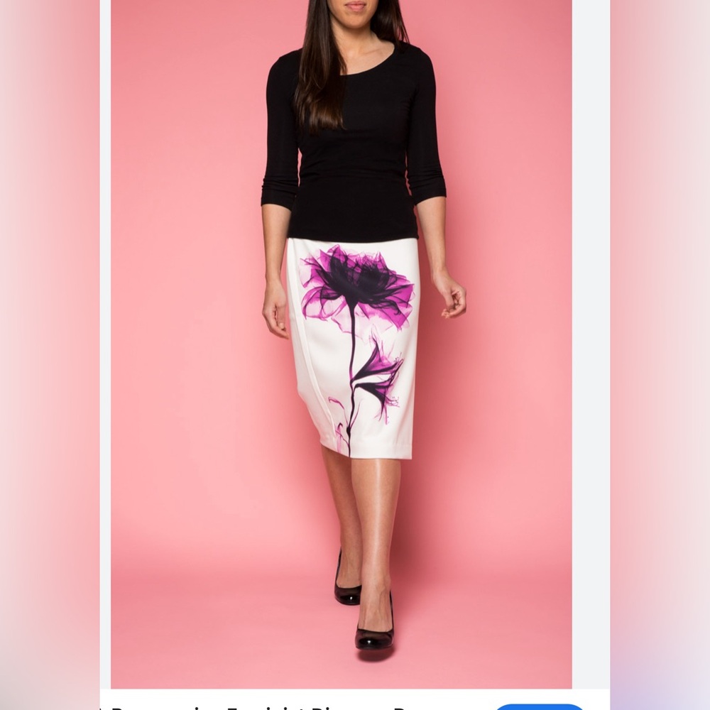Worthington White Midi Skirt with Bold Purple Floral